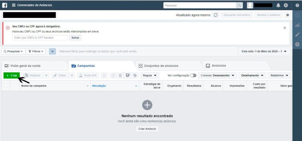 Facebook Ads para criar uma campanha